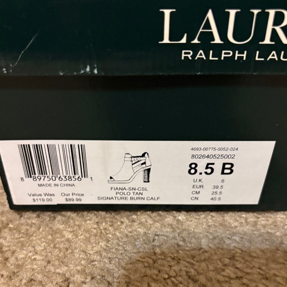 Lauren Ralph Lauren Cognac Peep-Toe Ankle Booties with Buckle Strap - Picture 6 of 6